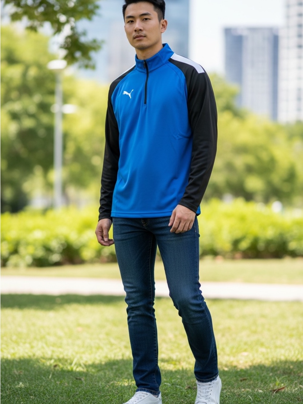 PUMA Men's teamLIGA 1/4 Zip Training Jacket Top - Electric Blue/Black - NWT